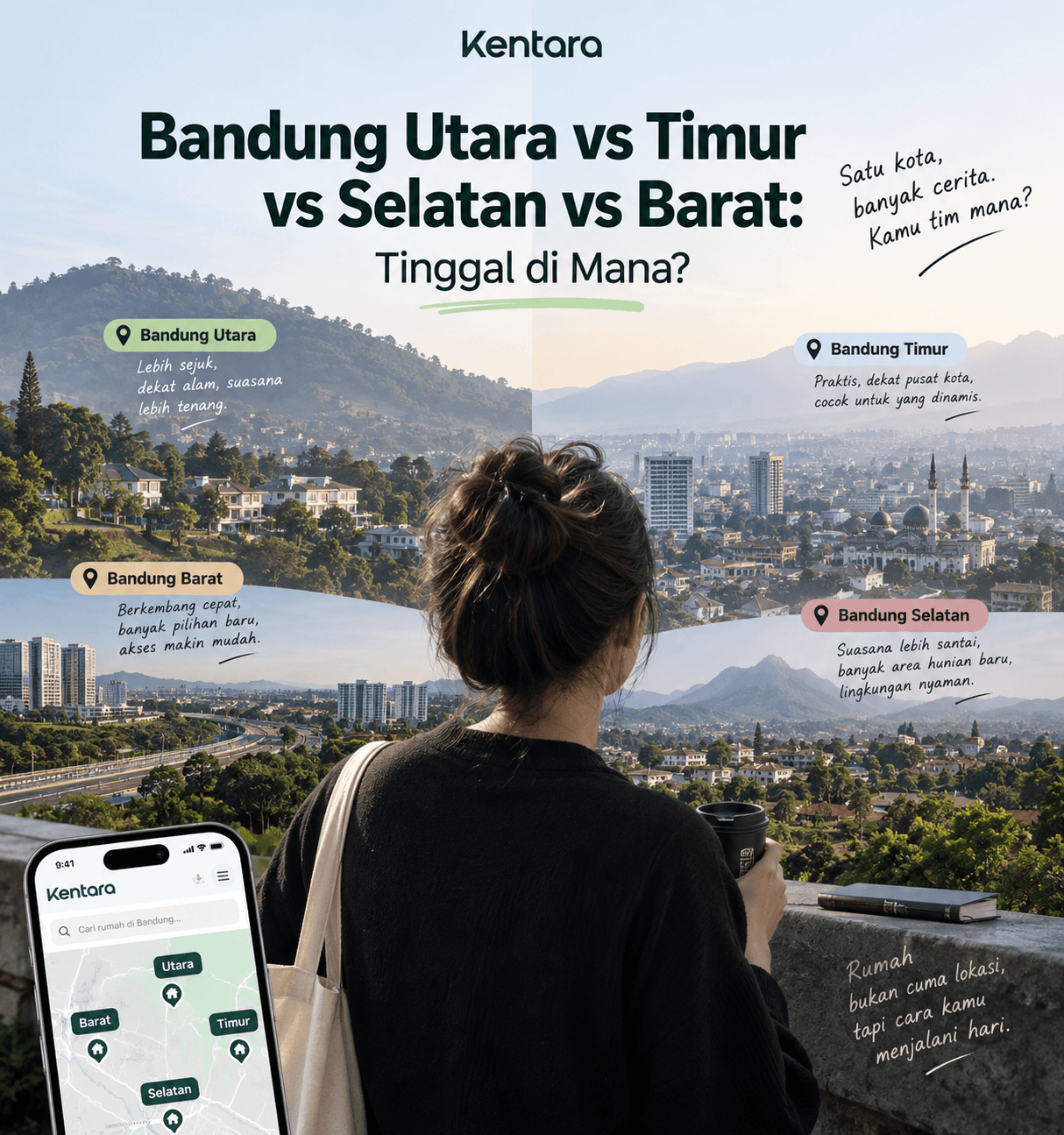 Pemandangan kota Bandung dengan kawasan hunian dan pegunungan